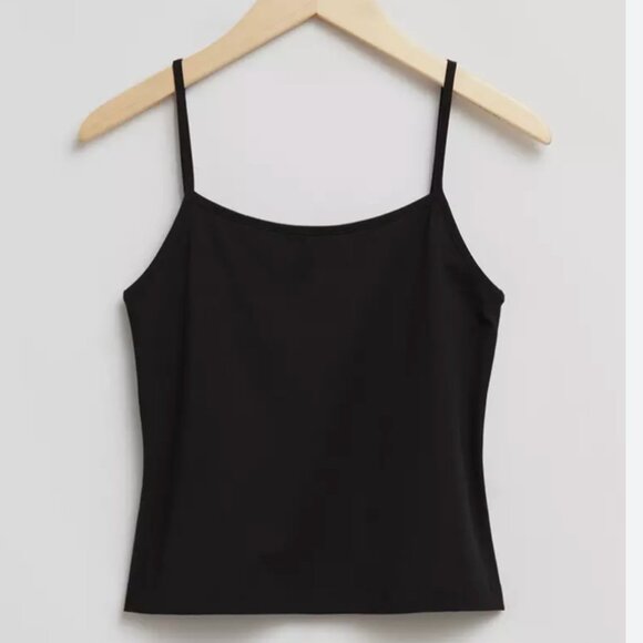 &OtherStories Strappy Scoop Neck Cotton Top | Black - Picture 1 of 16